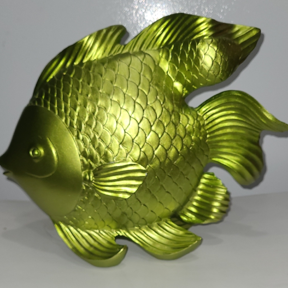 Vintage Green Resin Fish Figurine Coastal Nautical Decor 10”